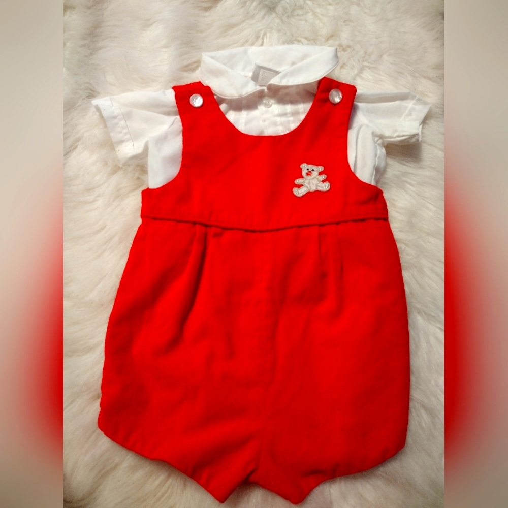 Baby togs vintage romper red velvet outfit set size 6-9 months